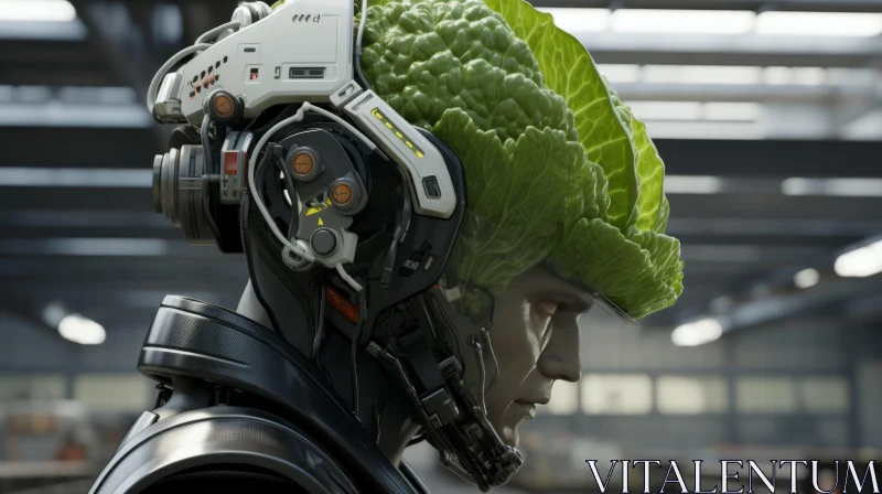 Futuristic Art - The Green Robotic Head AI Image
