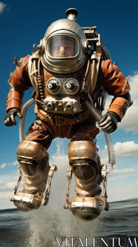 Man Dressed as Diver in Rustic Futurism and Bronzepunk Style AI Image