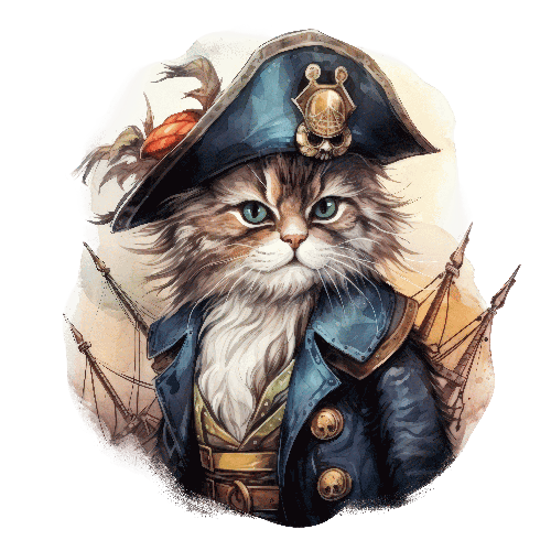 Pirate Cat Digital Artwork in Bright Colors POD Design