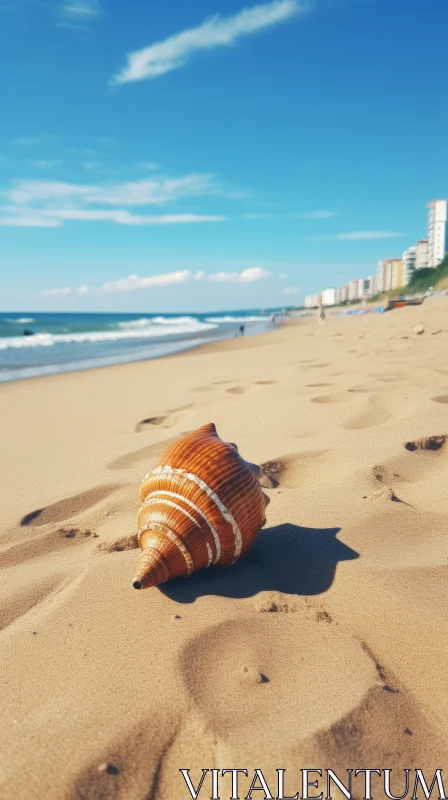 Shell on Beach by Ocean - Photorealistic Marine Artwork AI Image