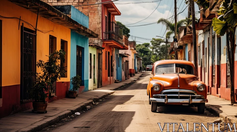 Vintage Orange Car on a Cuban Street: A Journey into Villagecore AI Image