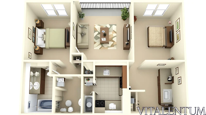 Architectural Design: Two-Bedroom Apartment Layout AI Image