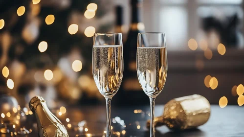 Sparkling Champagne Flutes with Bokeh Background