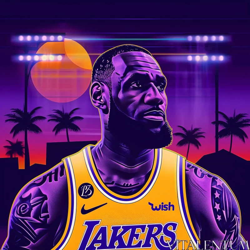 Illustration of LeBron James at Sunset AI Image