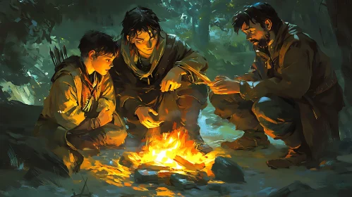 Figures Around a Campfire Painting