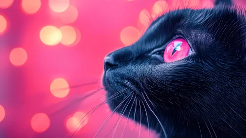 Feline Portrait with Pink Eyes