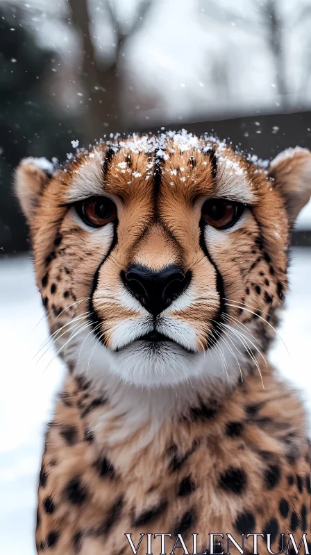 Winter Wildlife: Cheetah in Snow AI Image