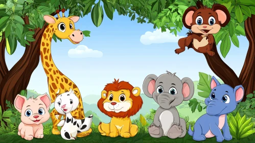 Adorable Baby Jungle Animals in Cartoon Style