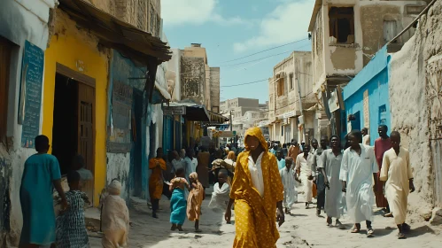 Bustling Street View with Colorful Buildings