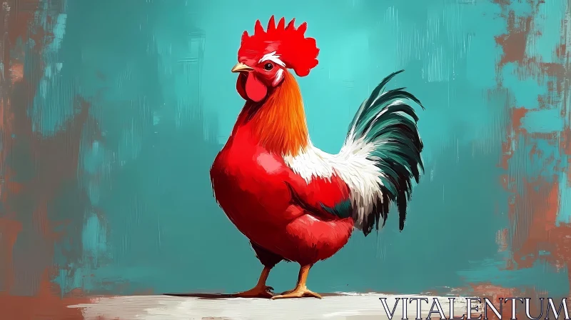 Painting of a Colorful Rooster AI Image