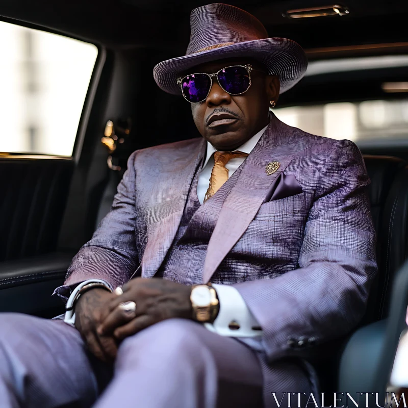 Stylish Purple Suit and Hat with Sunglasses AI Image