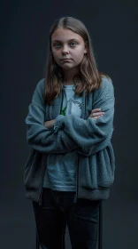 Portrait of Greta Thunberg Exuding Determination