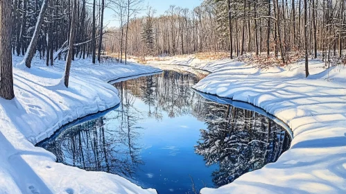 Tranquil Snow-Covered River through Forest