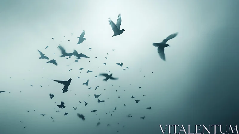 Flock of Birds Soaring in the Sky AI Image