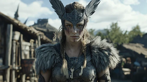 Strong Female Warrior with Winged Helmet