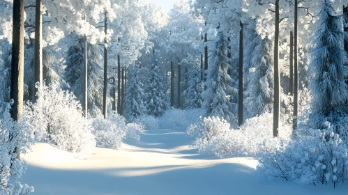 Pristine Snow-Covered Forest at Dawn