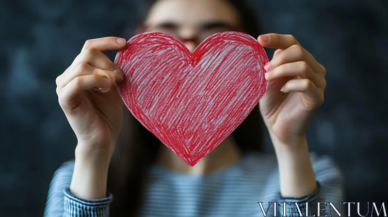 Woman Holding a Heart Drawing AI Image