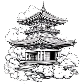 Monochrome Pagoda Illustration