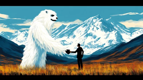 Giant Bear Meeting in Mountain Field