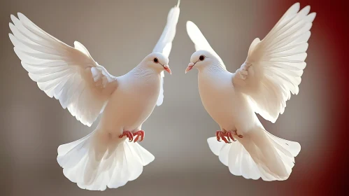 Pair of White Doves Soaring Together