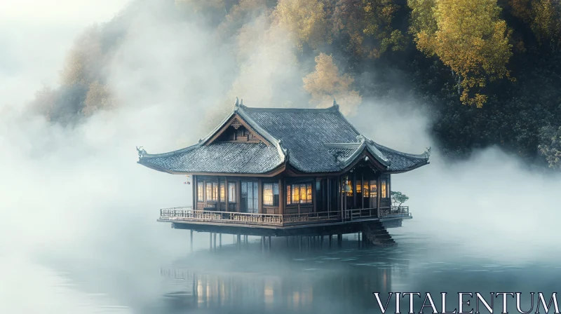 Foggy Lake House AI Image