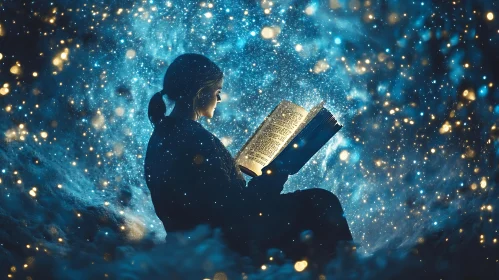 Woman Reading a Magical Book