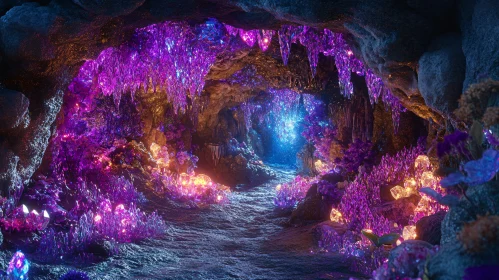 Mystical Cave with Illuminated Crystals