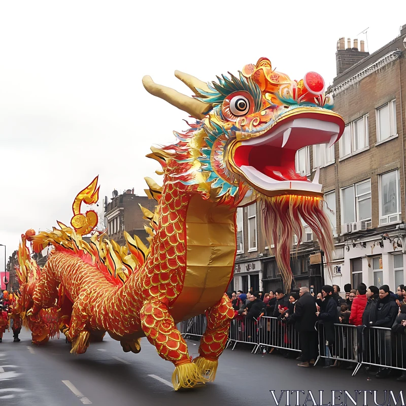 Golden Dragon Street Parade AI Image