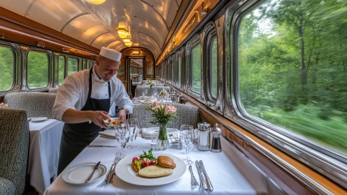 Gourmet Meal Served in Train's Dining Car