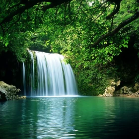 Peaceful Waterfall in a Verdant Forest