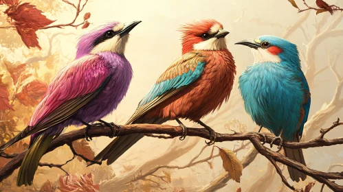 Colorful Birds on Branch