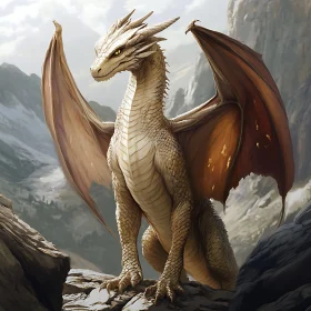 Ivory Dragon Overlooking Misty Mountains