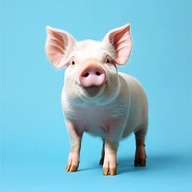 Detailed Pig Portrait on Blue Backdrop