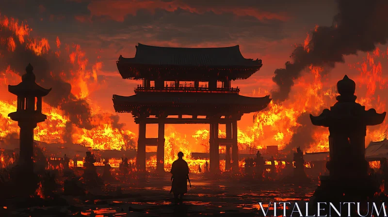 AI ART Samurai Facing Inferno