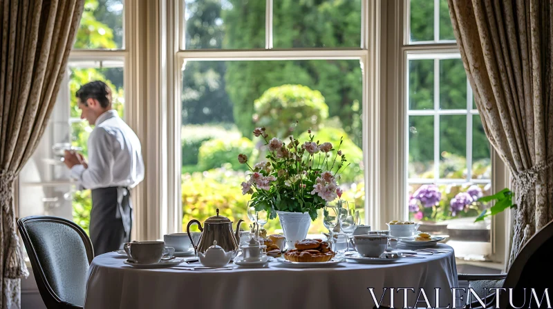 Luxury Tea Set Up by Window AI Image