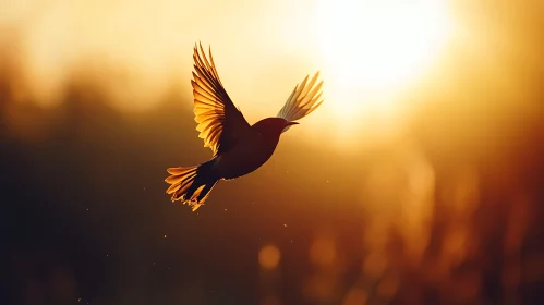 Silhouette of Bird Flying at Sunset