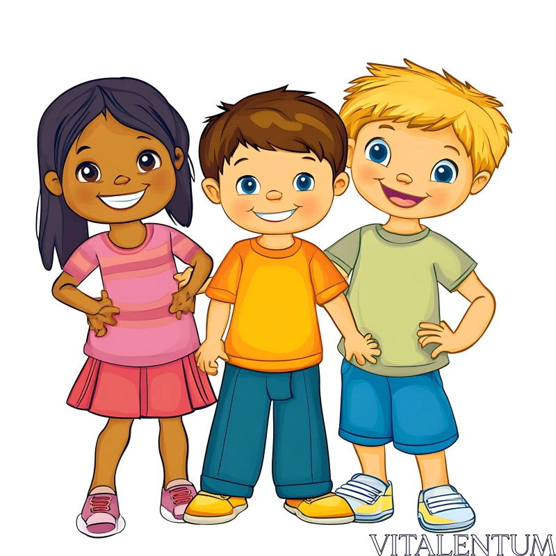 AI ART Cartoon Image of Three Smiling Children