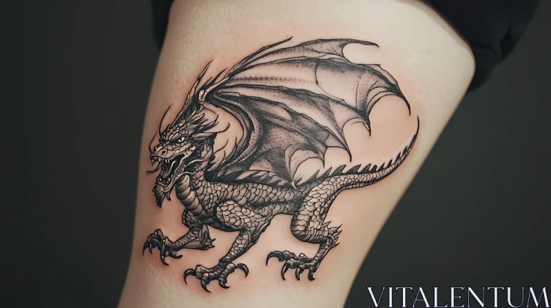 AI ART Monochrome Dragon Tattoo on Skin