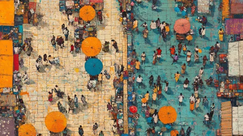 Aerial View of a Lively Marketplace