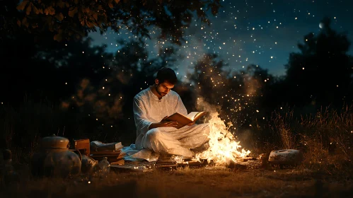 Man Reading at Night