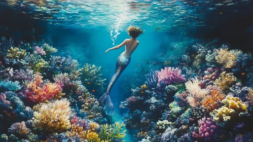 Underwater Mermaid Scene with Coral