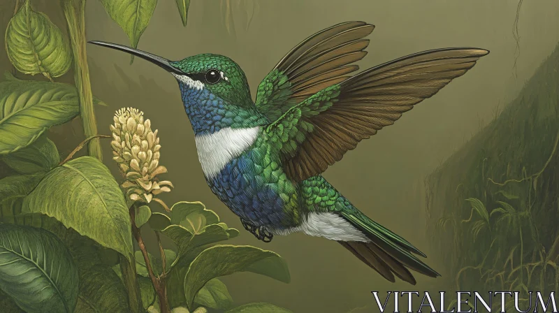 Emerald Hummingbird Among Verdant Foliage AI Image