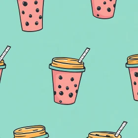 Seamless Drinks Pattern on Blue Background