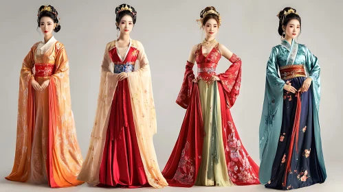 Elegant Hanfu Dresses of Different Colors