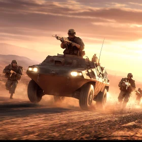 Military Vehicle with Soldiers in Action