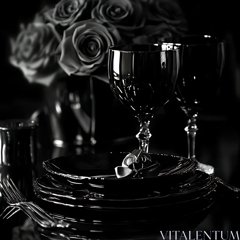 Monochrome Luxury Table Setting AI Image