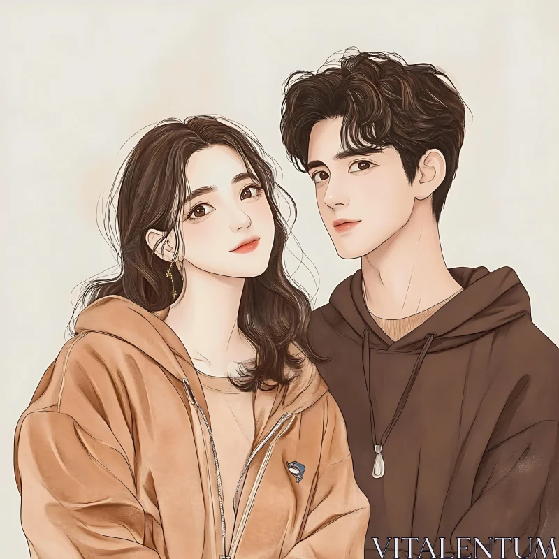 Charming Anime Style Couple Illustration AI Image