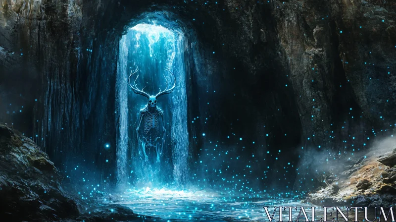 Mystical Cave Skeleton with Antlers AI Image