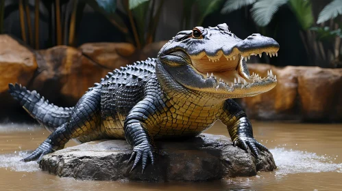 Alligator on Rock in Water