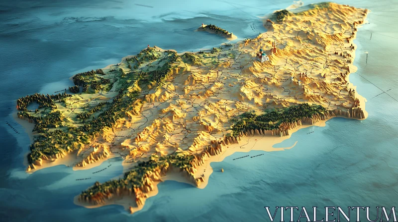 Relief Map: Mountains and Coastline AI Image